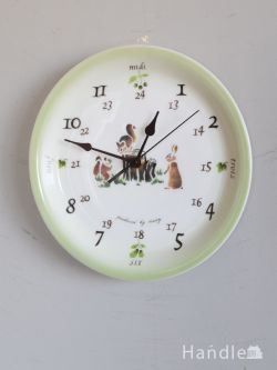 インテリア雑貨 時計 壁掛け おしゃれなウォールクロック、可愛いウサギとリスが描かれた丸い形の壁掛け時計（ラウンド・レコルト）