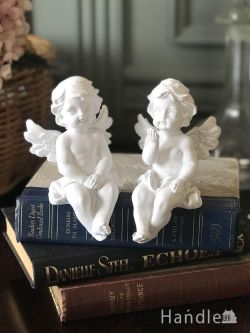 インテリア雑貨 オブジェインテリア 羽を広げた2人の天使のオブジェ、アンティーク風の可愛いディスプレイ雑貨