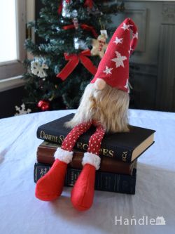 インテリア雑貨  北欧のクリスマス雑貨、赤い帽子を被った妖精トムテの人形（シューティングスター・S）