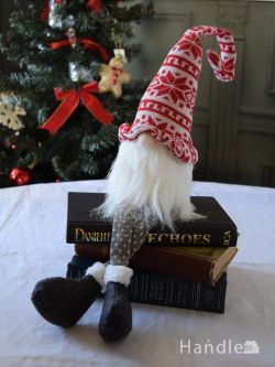 インテリア雑貨 オブジェインテリア 北欧のクリスマス雑貨、赤い帽子を被った妖精トムテの人形（ノルディック模様・ハットS）