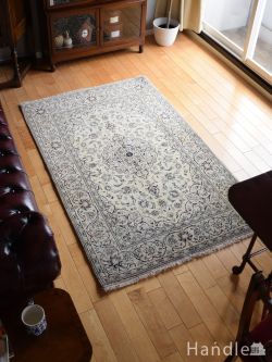 アンティーク雑貨 トライバルラグ・トルコ絨毯 とても貴重なホワイトカシャーン、メダリオンが美しいKashanのペルシャ絨毯