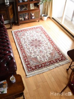 アンティーク雑貨 トライバルラグ・トルコ絨毯 美しいメダリオン模様の手織りの絨毯、Mash'had（マシュハド）のペルシャ絨毯