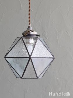三角形を組み合わせたステンドグラスのペンダントライト（クリア色）（E17型LED電球付き ）