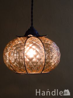 イタリアのおしゃれなペンダントランプ、ヴェネチアで作られた照明（ムラノガラス・アンバー）(E17球付) 