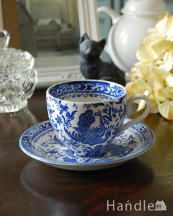 インテリア雑貨 紅茶カップ 英国バーレイ社の食器、ブルーリーガルピーコックのカップ＆ソーサー（ブルー） 