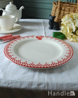 インテリア雑貨 プレート皿 フレンチチェックとチェリーの模様が可愛い食器、コントワール・ドゥ・ファミーユのディナープレート (Damier)27cm