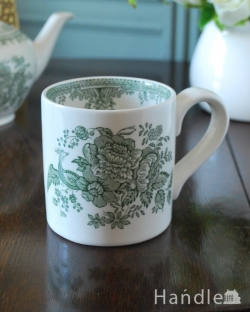 インテリア雑貨 紅茶カップ 英国バーレイ社の食器、グリーンアジアティックフェザンツのマグカップ