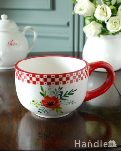 インテリア雑貨 紅茶カップ フランス雑貨、コントワール・ドゥ・ファミーユのモーニングカップ（BLANDINE ROUGE）