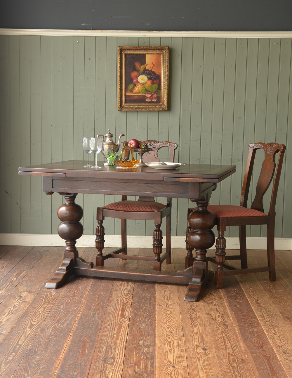 濃い色味の英国アンティーク家具、クラシックなドローリーフテーブル (m-346-f)