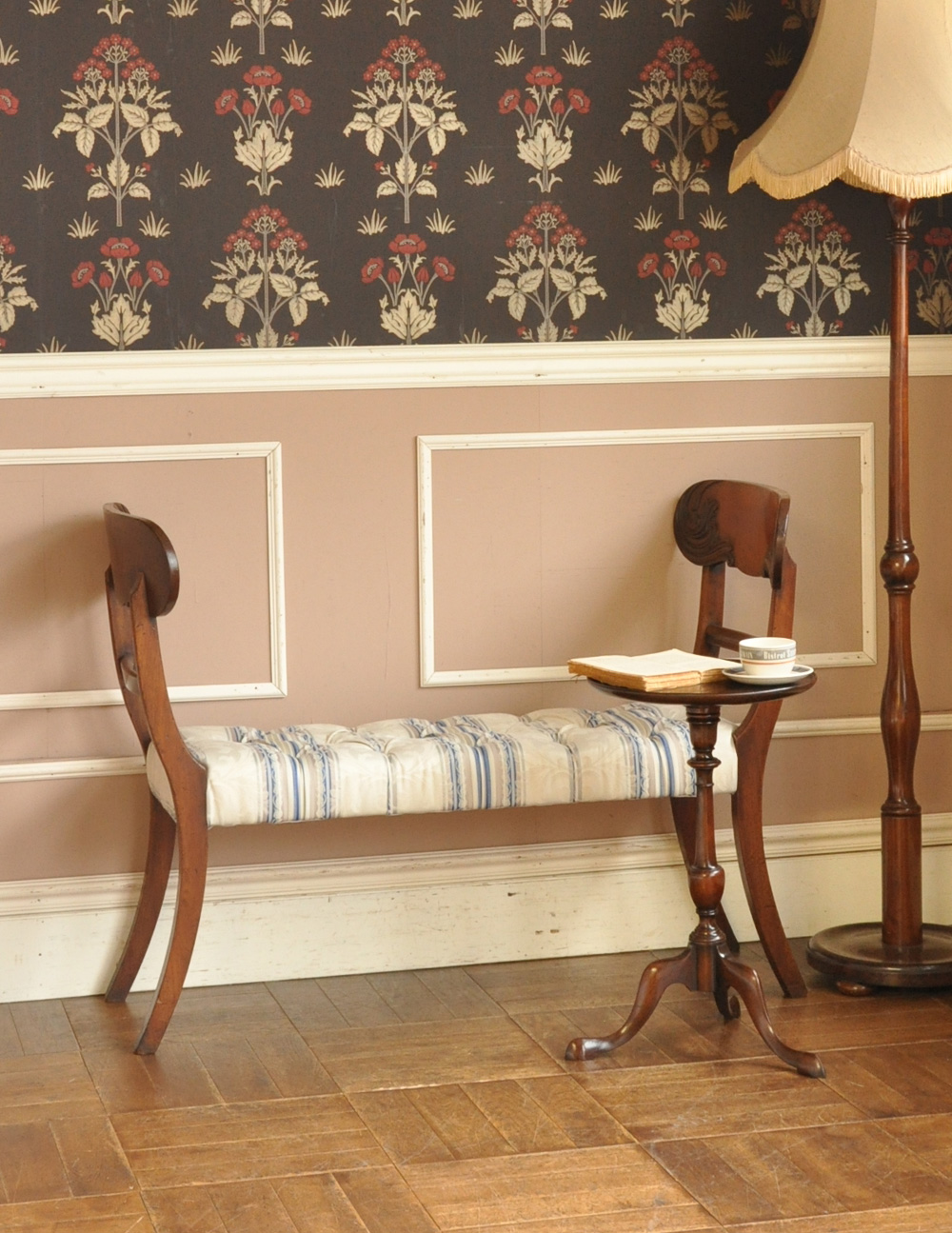 1880年代の英国アンティーク家具、マホガニー材のウィンドーシート（ベンチ） (m-365-c)