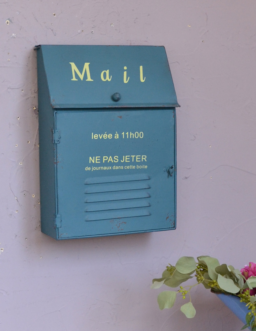 アンティーク風に仕上げた郵便ポスト（ブルー） (n12-214)