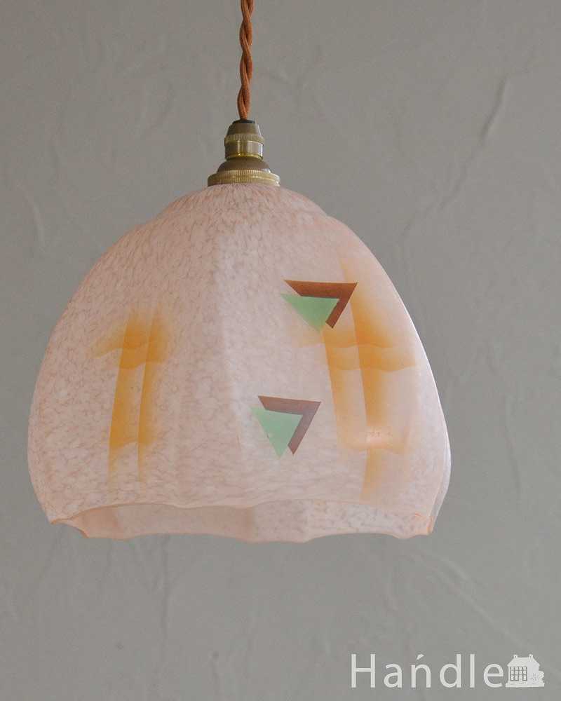 アールデコなデザインがオシャレにお部屋を彩るアンティークのペンダントライト（コード・シャンデリア電球・ギャラリーなし） (k-2193-z)