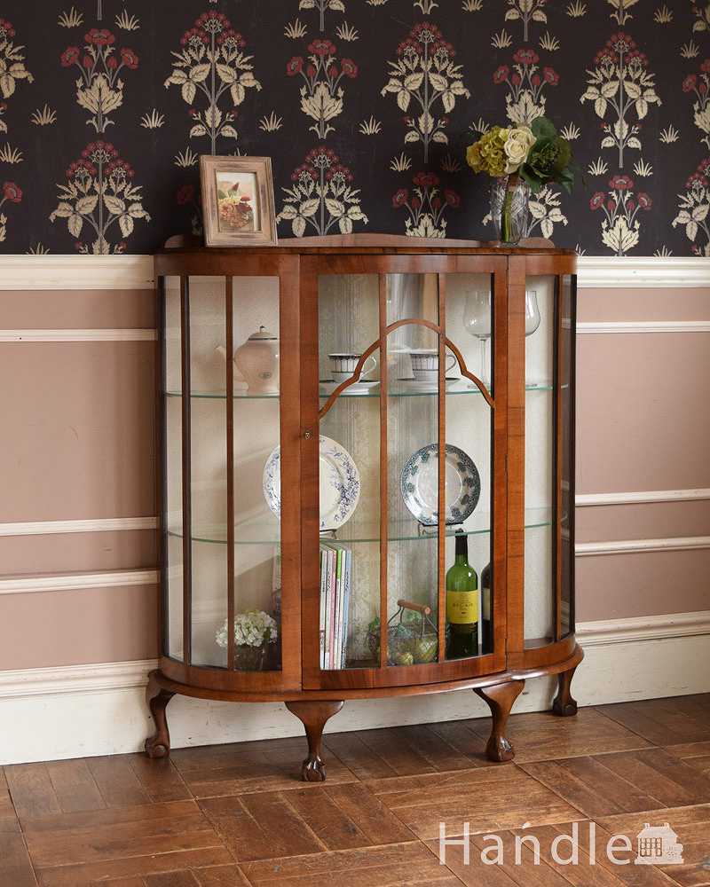 美しいガラス扉のアンティーク家具、英国ガラスキャビネット（飾り棚） (k-1889-f)