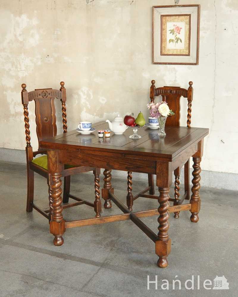 アンティークのおしゃれな英国輸入家具、脚がキレイなドローリーフテーブル (k-1872-f)