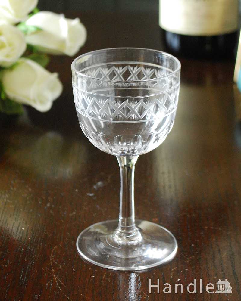 模様が美しい英国製のアンティークカットグラス、小さなテーブルグラス (m-2502-z)