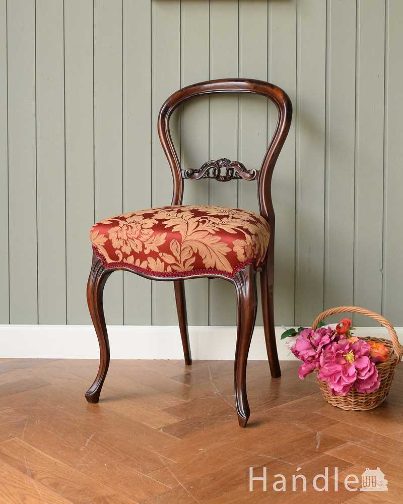高級感ある英国アンティーク椅子、ローズウッド材のバルーンバックチェア (k-1280-c)