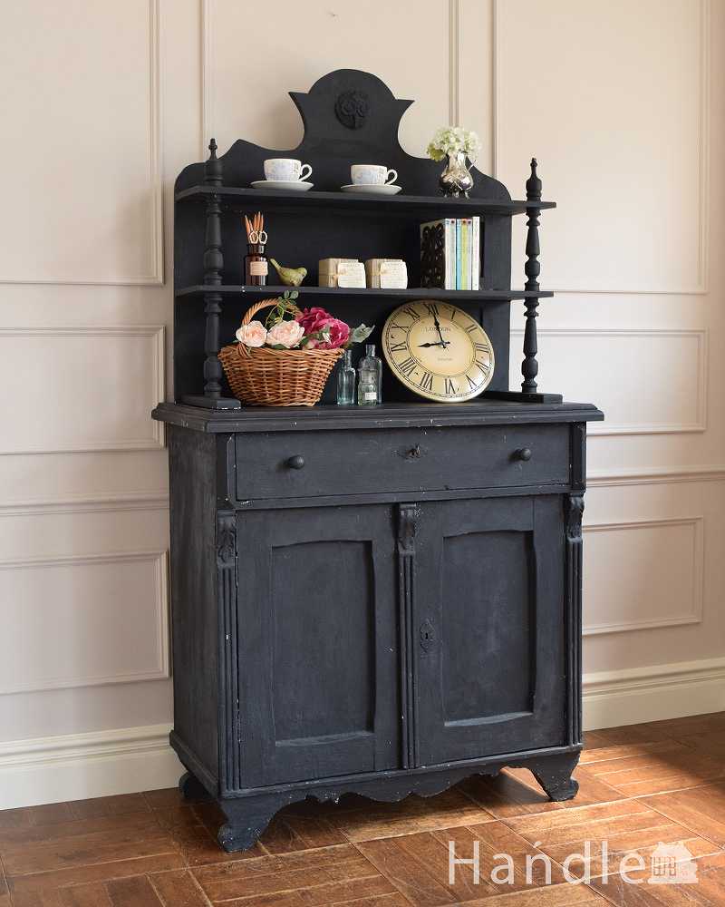 フランスの可愛いアンティーク家具、ブラックペイントのドレッサー (d-1133-f)