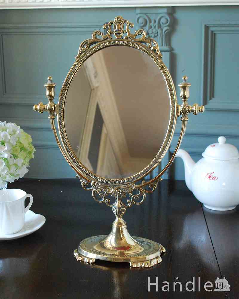 イタリア生まれのおしゃれな鏡、デコラティブな女性らしい装飾が魅力のスタンドミラー (n8-071)