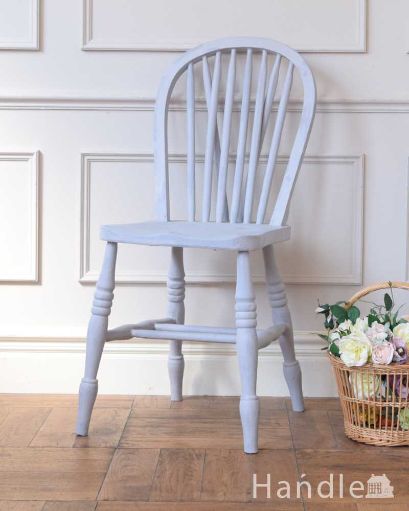 英国のアンティークの椅子、明るいパステルブルーの木製キッチンチェア (d-915-c)