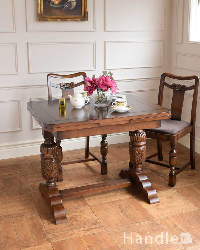 アンティーク風の伸長式テーブル、バルボスレッグが美しいドローリーフテーブル (y-374-f)