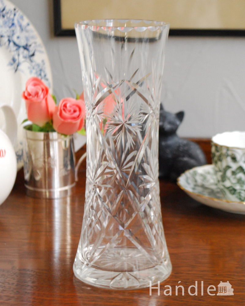 英国アンティーク雑貨、綺麗なガラスのプレスドグラス（花器） (pg-3902)