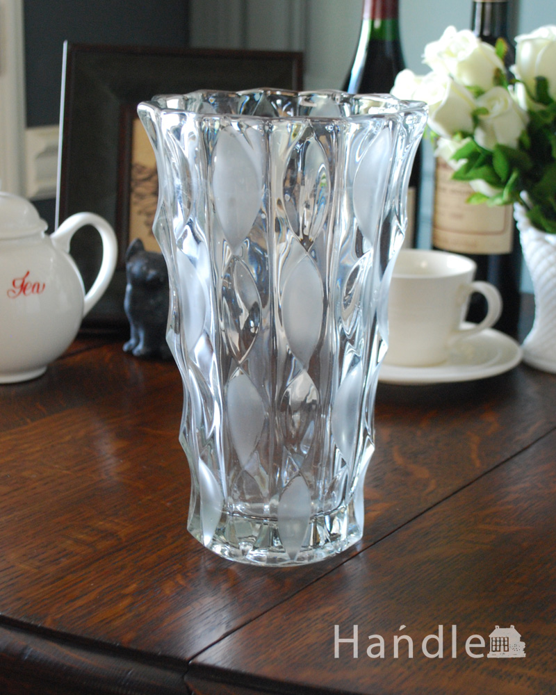 アンティークガラスの輝くフラワーベース（花器）、プレスドグラス (pg-4002)