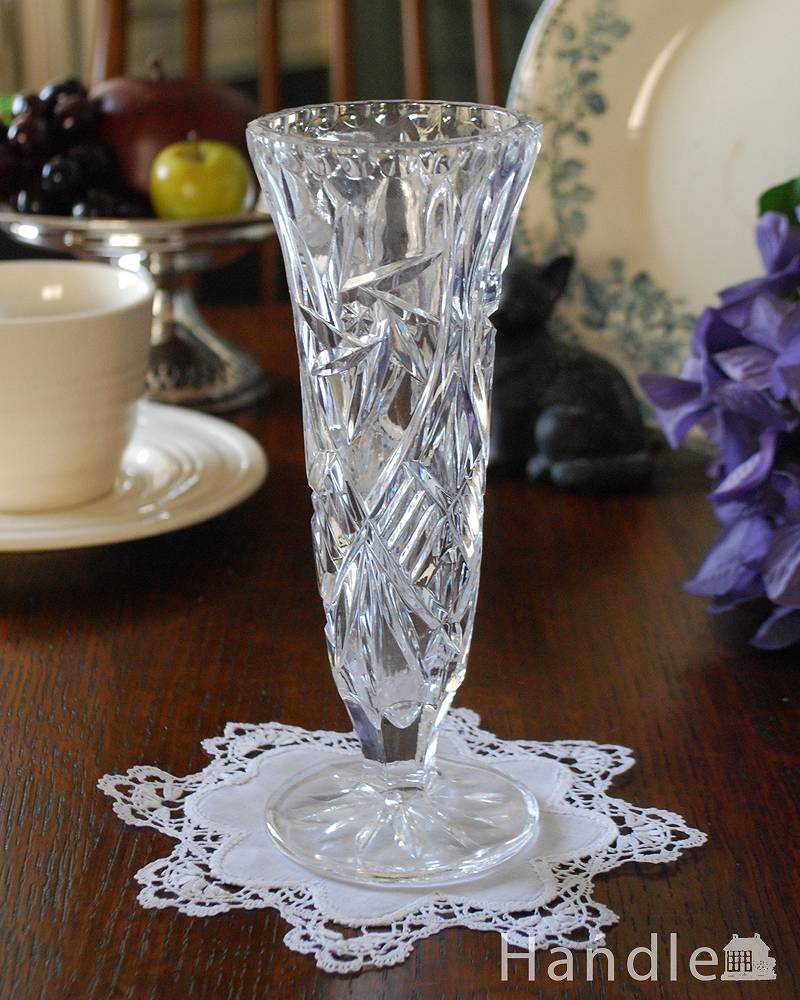 アンティークのガラスの花瓶、脚付きの美しいフラワーベース (pg-4129)
