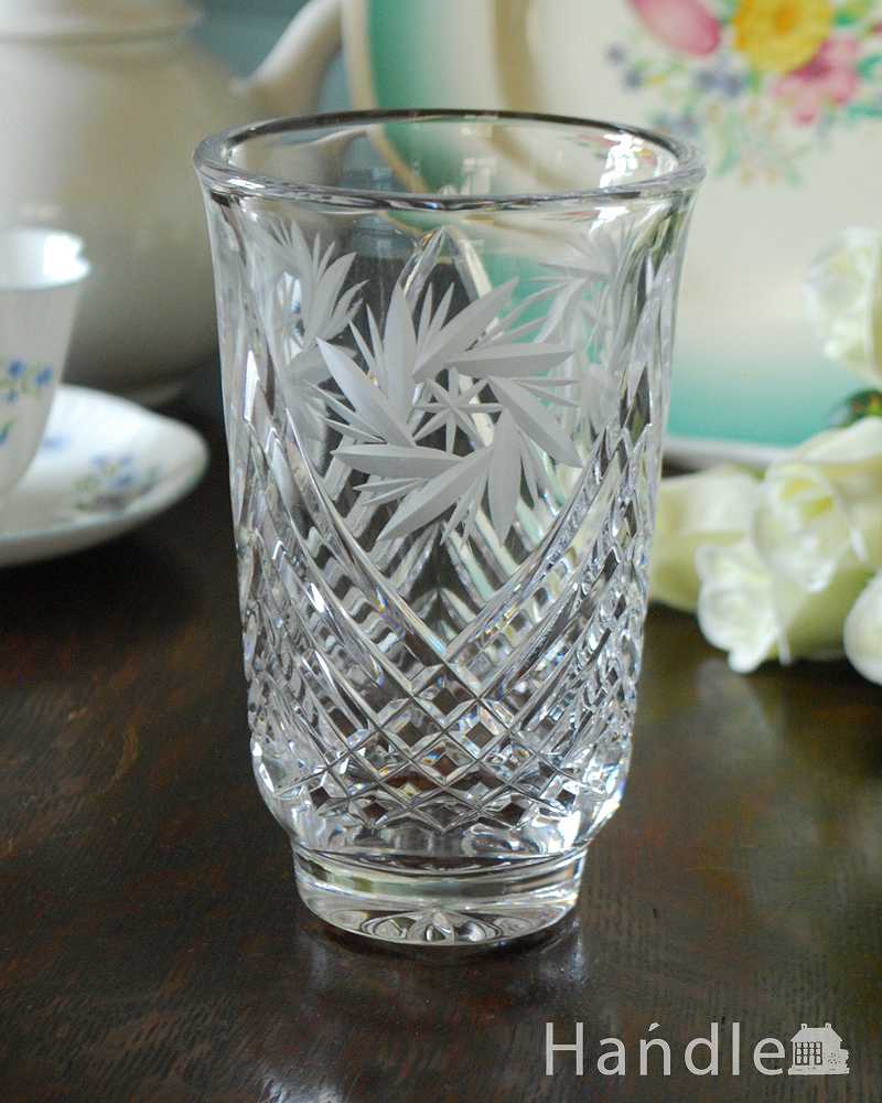 英国アンティークのガラス雑貨、プレスドグラスの花器（フラワーベース） (pg-4430)