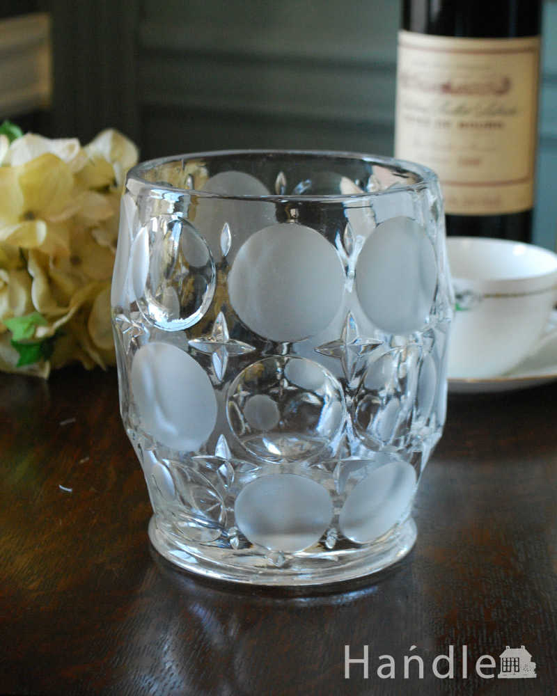 アンティークガラスのフラワーベース、水玉が可愛いオブジェのようなプレスドグラス (pg-4621)
