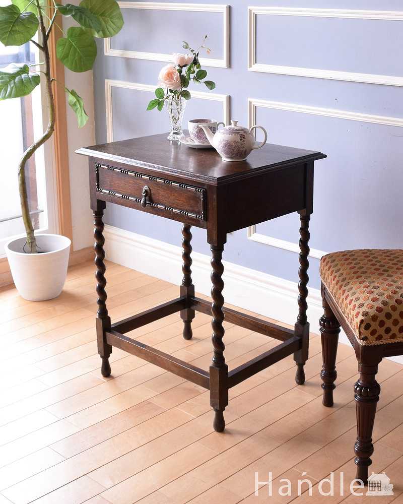 英国のアンティーク家具、引き出し付きのおしゃれなサイドテーブル (q-1033-f)