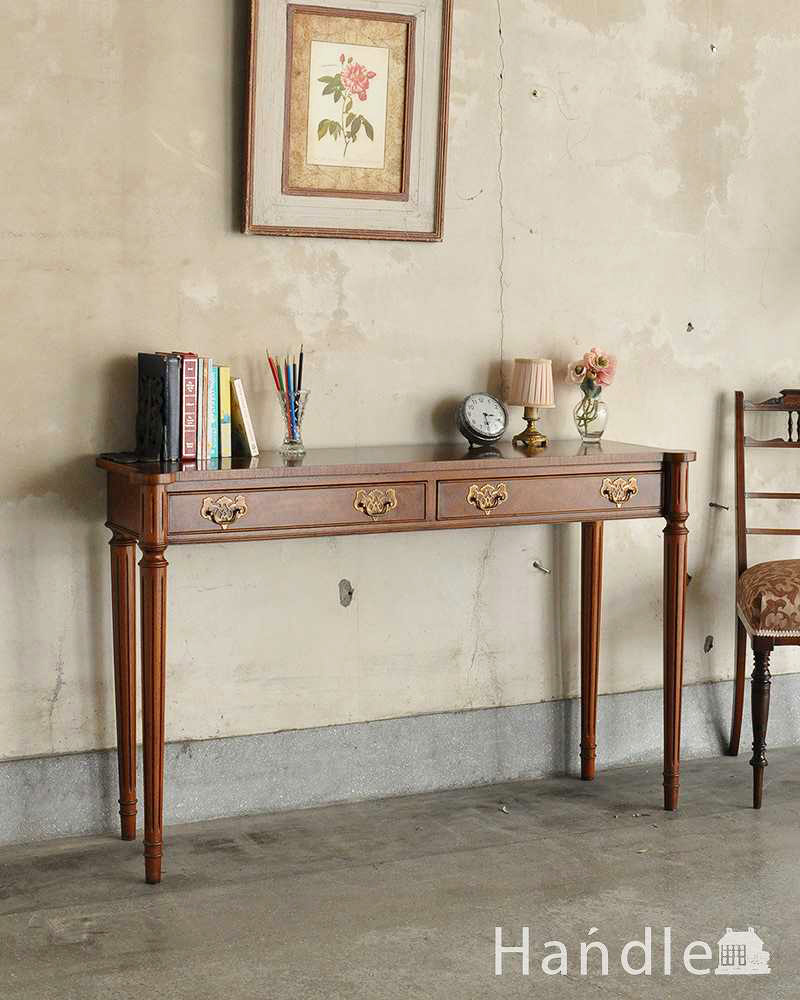 英国のアンティーク家具、デスクにもなる引き出し付きの美しいコンソールテーブル (q-1056-f)