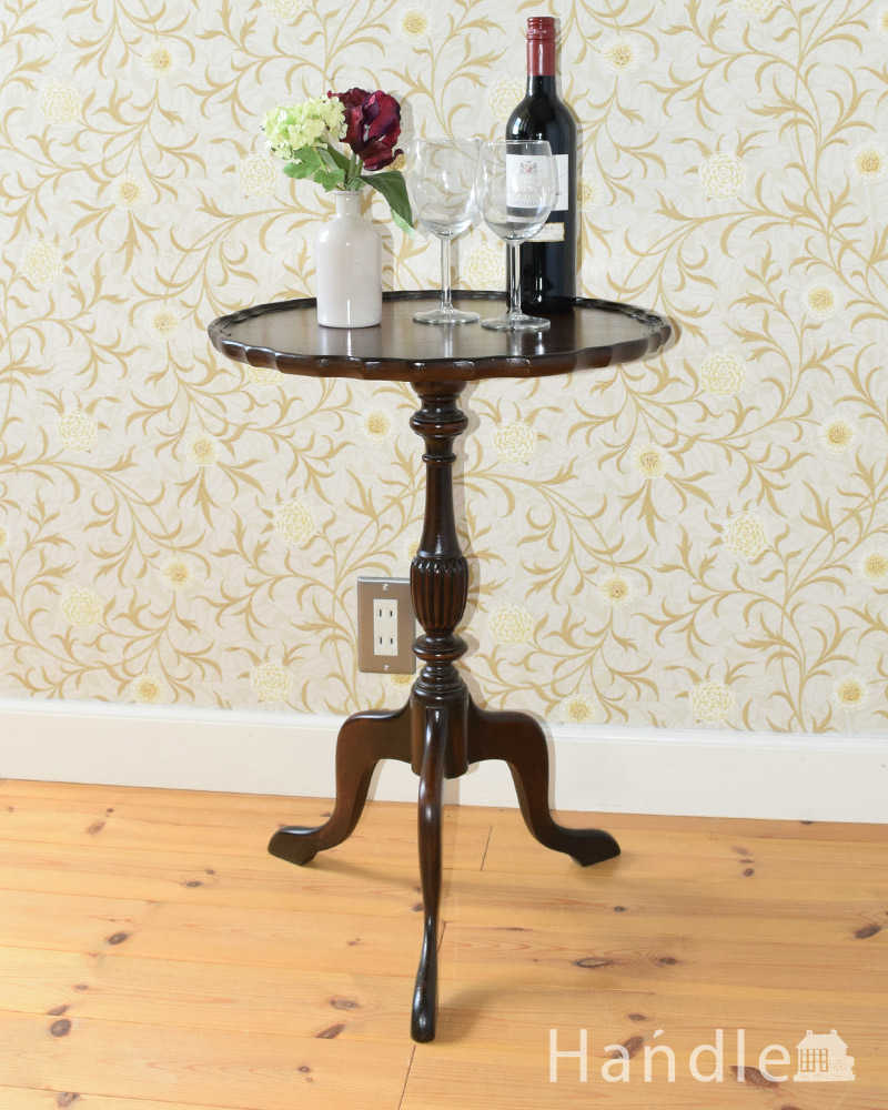 手頃な小さいサイズのワインテーブル、マホガニー材のアンティーク家具 (q-1152-f)