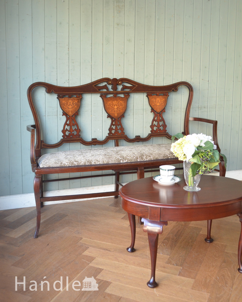 マホガニー材でできたセティ（ソファベンチ）、アンティークの英国椅子 (q-177-c)