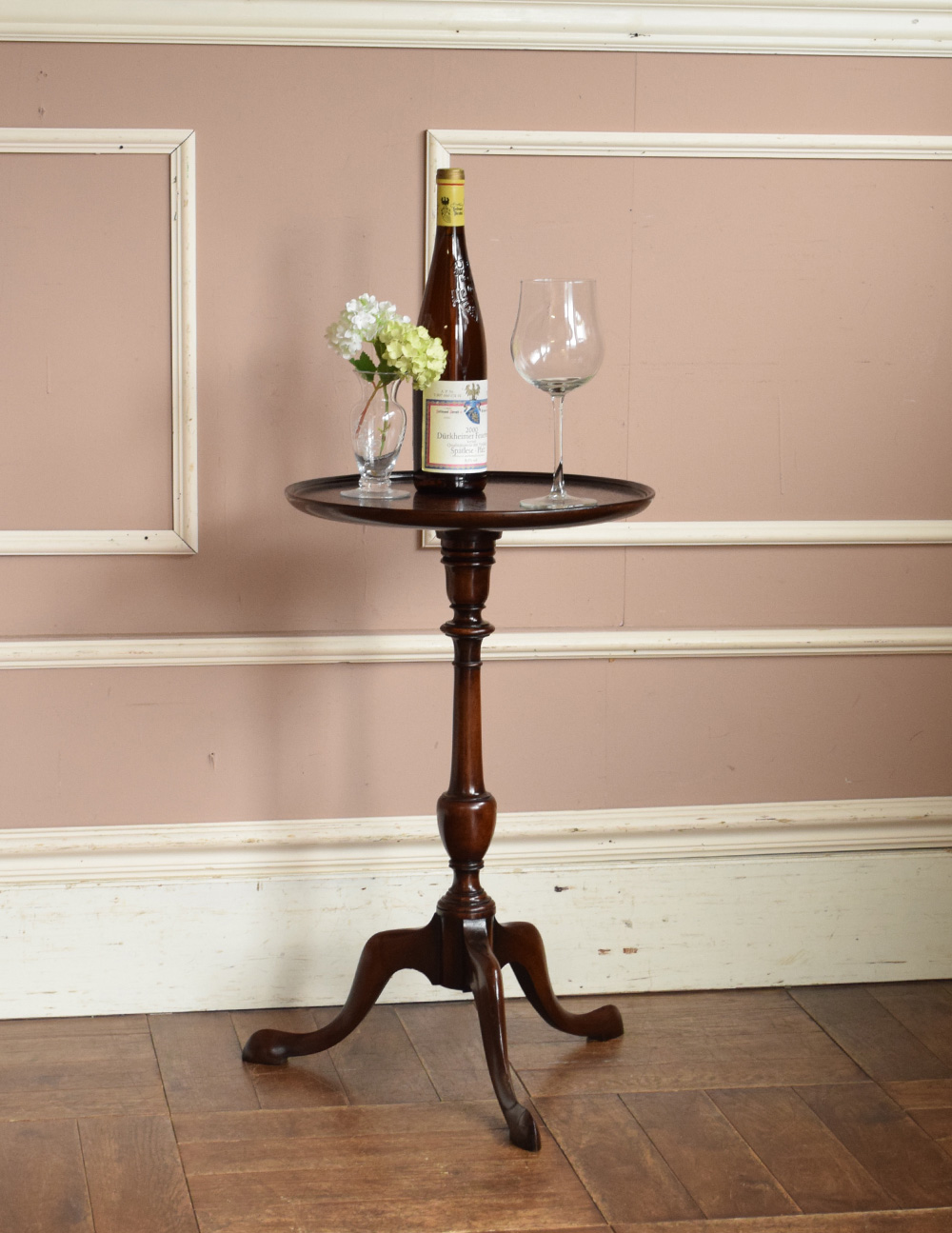木製の丸いイギリスアンティーク家具、ワインテーブル（オケージョナルテーブル） (q-598-f)