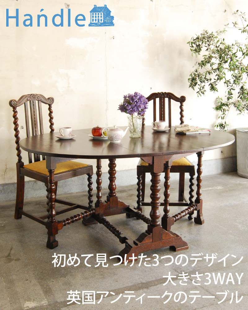 英国アンティーク家具、脚元の凝った彫りも美しいゲートレッグテーブル（伸張式テーブル） (q-753-f)