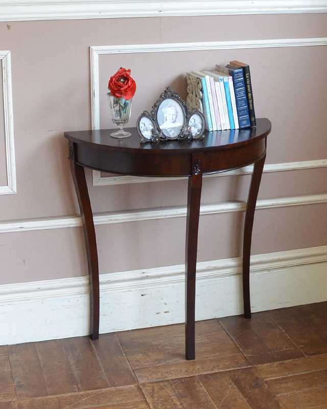 マホガニー材のイギリス家具、小さなお花の彫りが付いたコンソールテーブル (q-783-f)