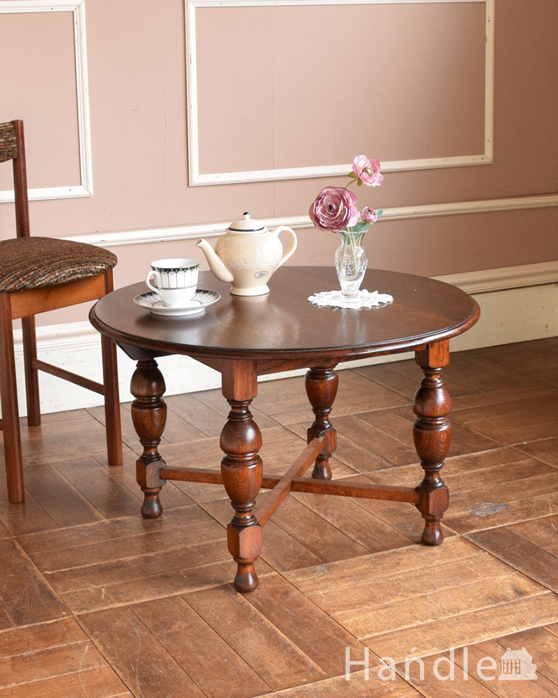 アンティークの英国輸入家具、脚の美しい丸いコーヒーテーブル (q-947-f)