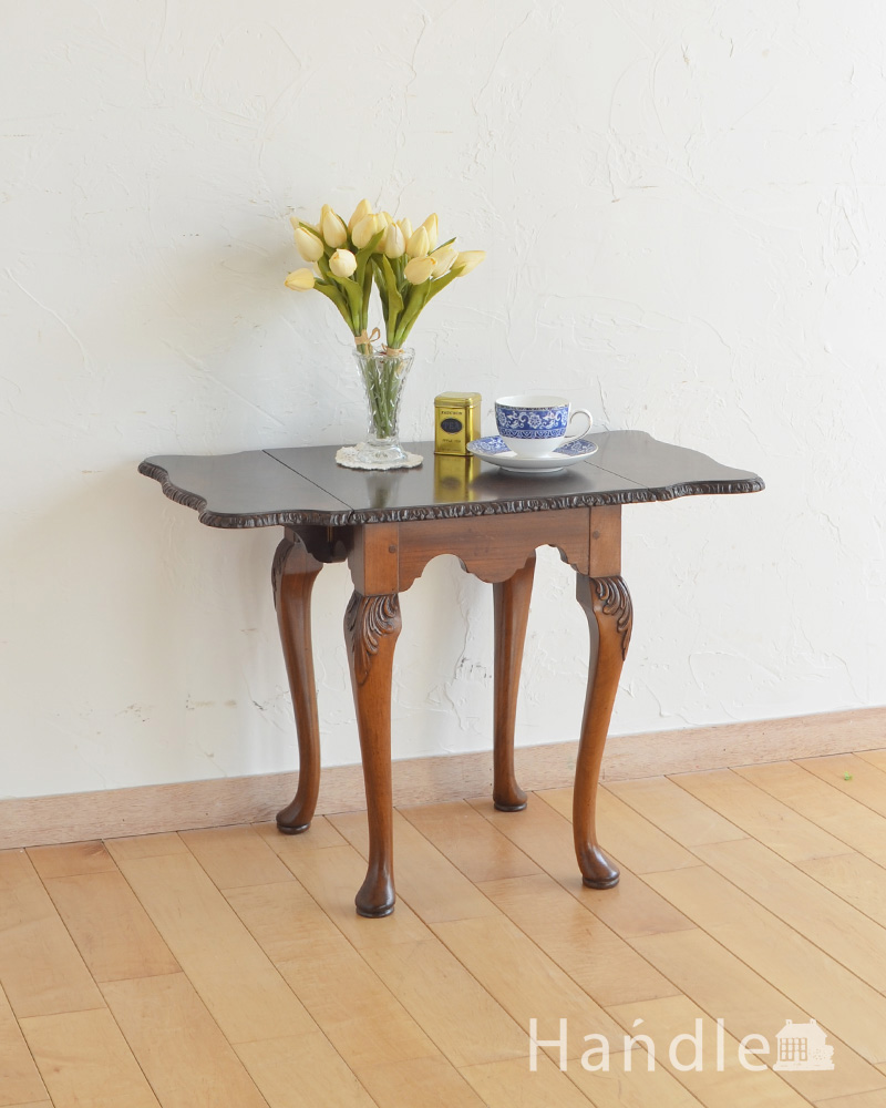 伸張式で便利なコーヒーテーブル、アンティークの英国家具（ウォルナット材） (q-955-f)