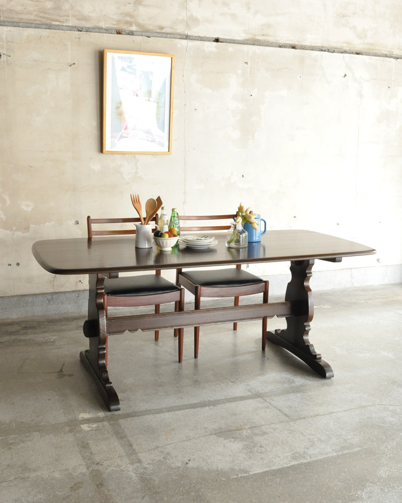 アーコール社のレクタングルテーブル、ミッションタイプの脚がアクセントのヴィンテージ家具 (x-837-f)