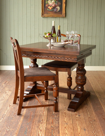 英国スタイルのアンティーク風家具、オールドチャームのドローリーフテーブル（伸張式） (y-129-f)