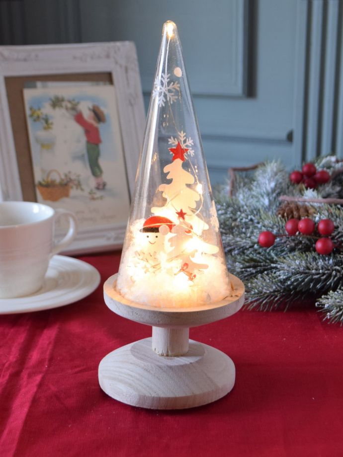 お洒落なクリスマス雑貨、LEDライト付きのウッドスタンドツリー（スノーマン）(cm-178)｜インテリア雑貨