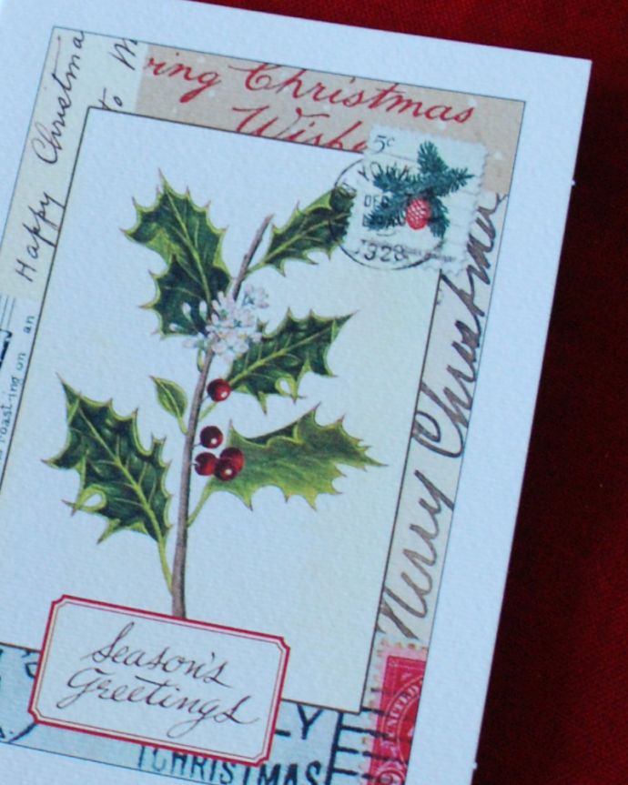 カバリーニ社の封筒付きクリスマスカード ヒイラギ Cm 59 インテリア雑貨