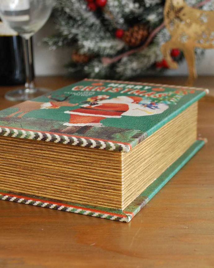 リビング雑貨　クリスマス用　ブックボックス（クリスマス・サンタさんとトナカイ）。本物と間違えてしまいそうなほど凝っています。(cm-86)