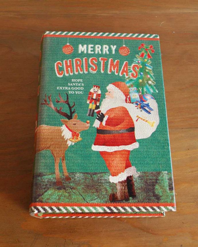 リビング雑貨　クリスマス用　ブックボックス（クリスマス・サンタさんとトナカイ）。表紙はトナカイとサンタさんです。(cm-86)