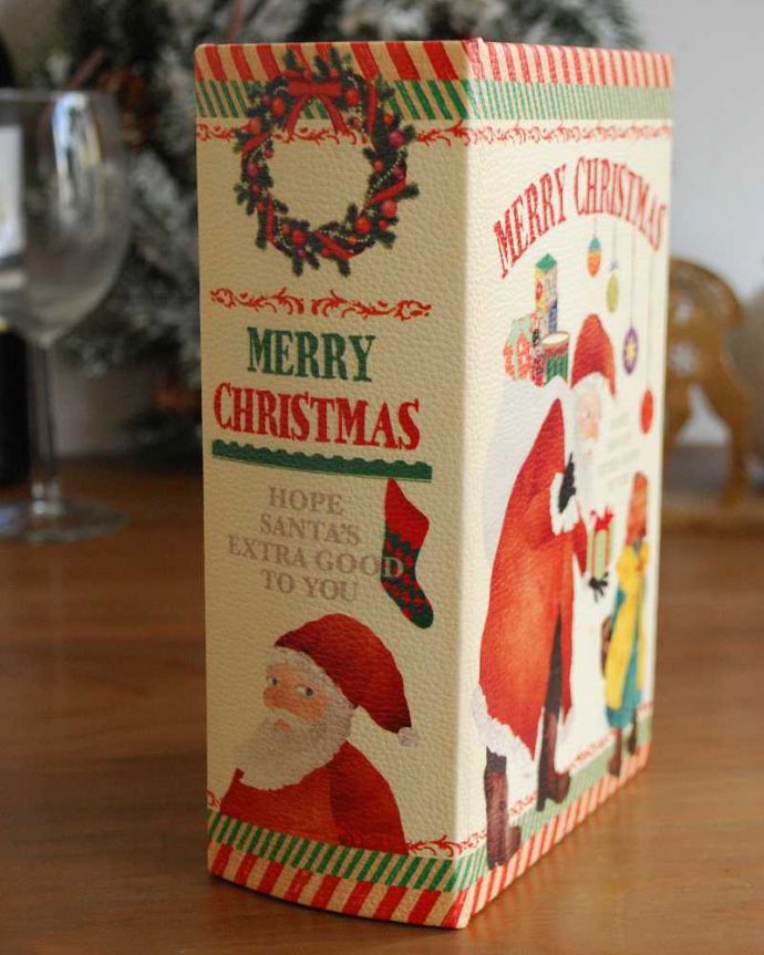 リビング雑貨　クリスマス用　ブックボックス（クリスマス・サンタさんと子ども）。背表紙も可愛いです。(cm-92)