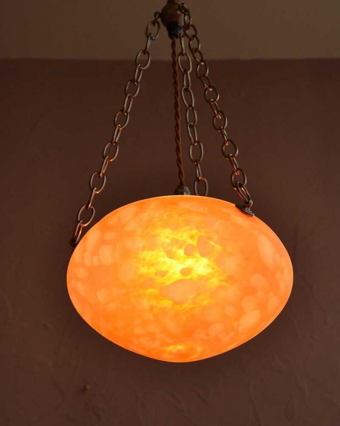 シャンデリア　照明・ライティング　マーブル模様のガラスが美しいハンギングボウル(E17シャンデリア球1灯付)。。(cr-531)