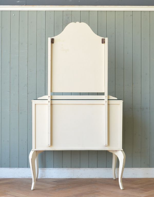 ホワイトペイントのアンティークフレンチ家具、ガラス天板の