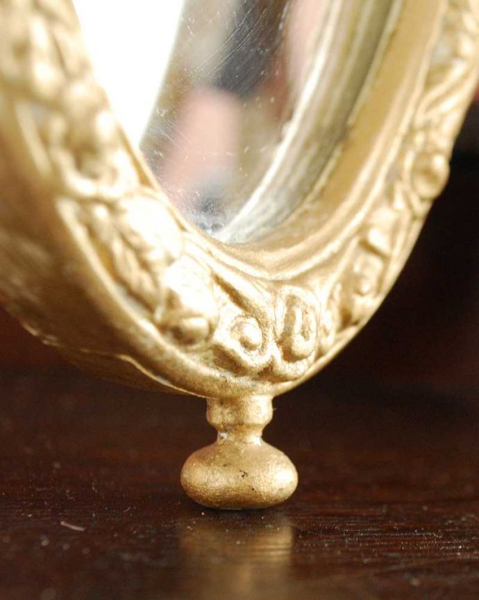 アンティーク ミラー（鏡）　アンティーク雑貨　ゴールドフレームのリボンモチーフ、フランスアンティークのスタンドミラー（三面鏡）。後姿までキレイです。(d-1472-z)