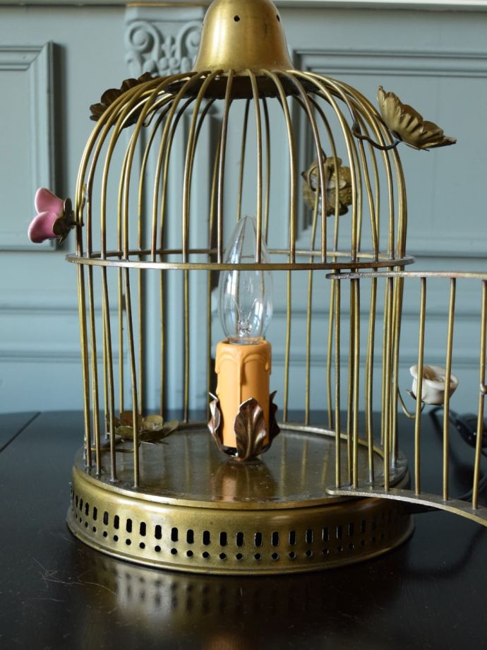 アンティーク 鳥かご卓上ランプ ゴールド 照明 シャンデリア球 - 照明