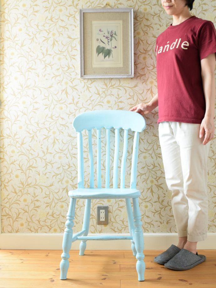 英国アンティークの可愛い椅子、可愛いペイントのキッチンチェア(d-952-c)｜アンティークチェア・椅子